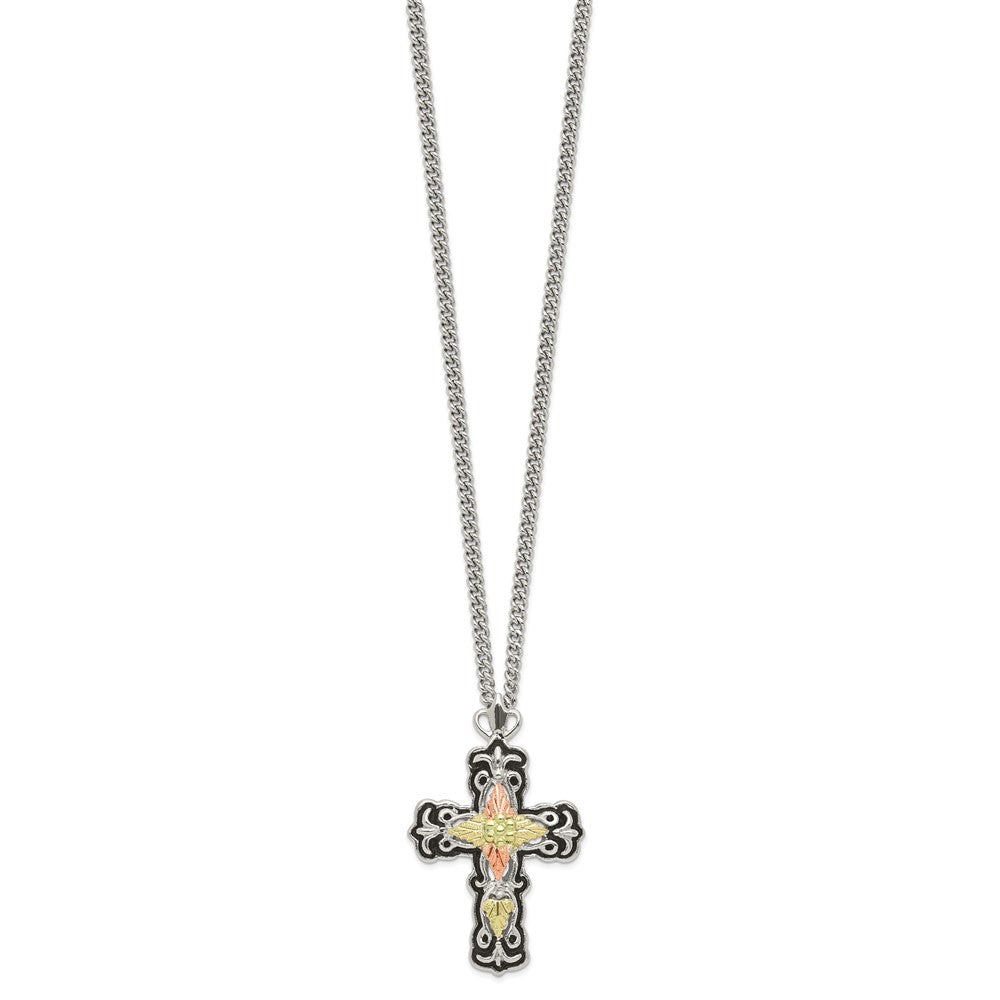 FJC Finejewelers 925 Sterling Silver Antiqued w/12K Accents Black Hills Cross Necklace 20 Inches x 22 mm