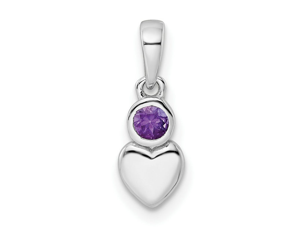 FJC Finejewelers 925 Sterling Silver Birthstone Rhodium Plated Polished Amethyst Heart Charm 17 x 5 mm