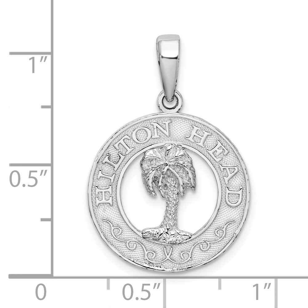 FJC Finejewelers 925 Sterling Silver Rhodium Plated Hilton Head with Palm Tree Round Charm 27 x 18 mm