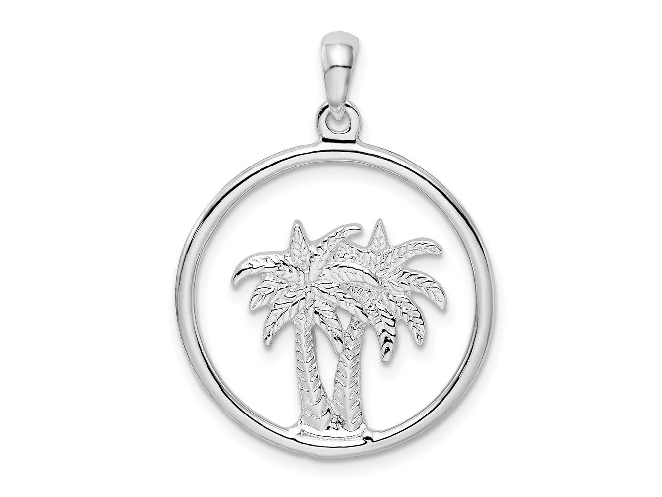 FJC Finejewelers 925 Sterling Silver Rhodium Plated Polished Double Palm Tree Circle Charm 30 x 22 mm