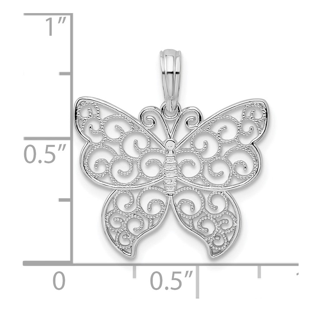FJC Finejewelers 925 Sterling Silver Rhodium Plated Polished Filigree Wing Butterfly Charm 19 mm