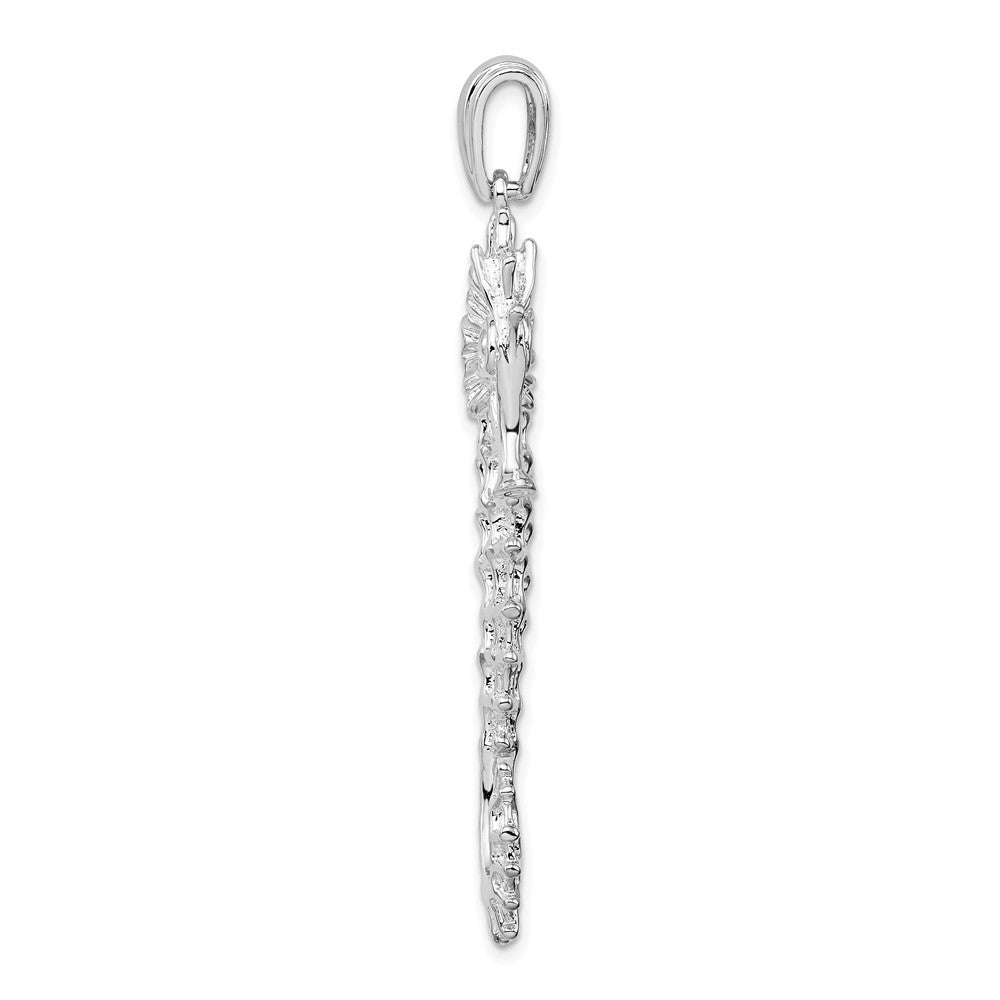 FJC Finejewelers 925 Sterling Silver Rhodium Plated Polished/Textured 3D Sea Horse Charm 56 x 25 mm