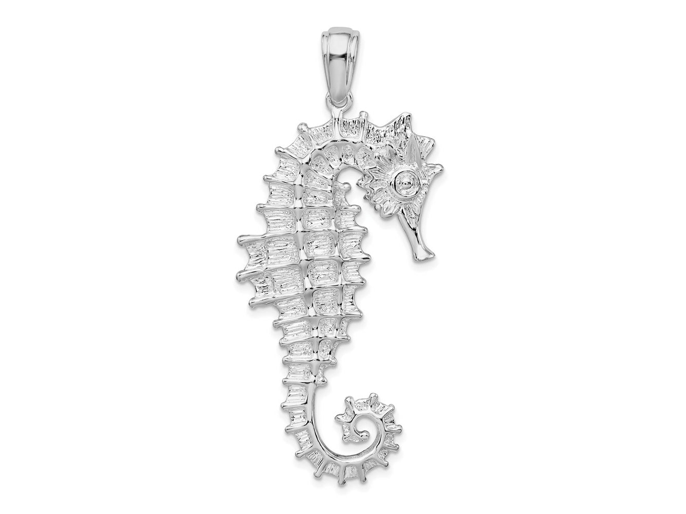 FJC Finejewelers 925 Sterling Silver Rhodium Plated Polished/Textured 3D Sea Horse Charm 56 x 25 mm