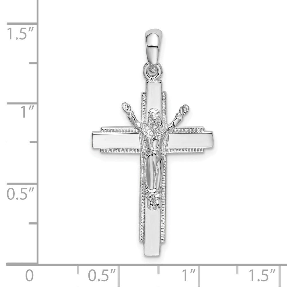 FJC Finejewelers 925 Sterling Silver Rhodium Plated Polished Beaded Edge Crucifix Charm 19 mm