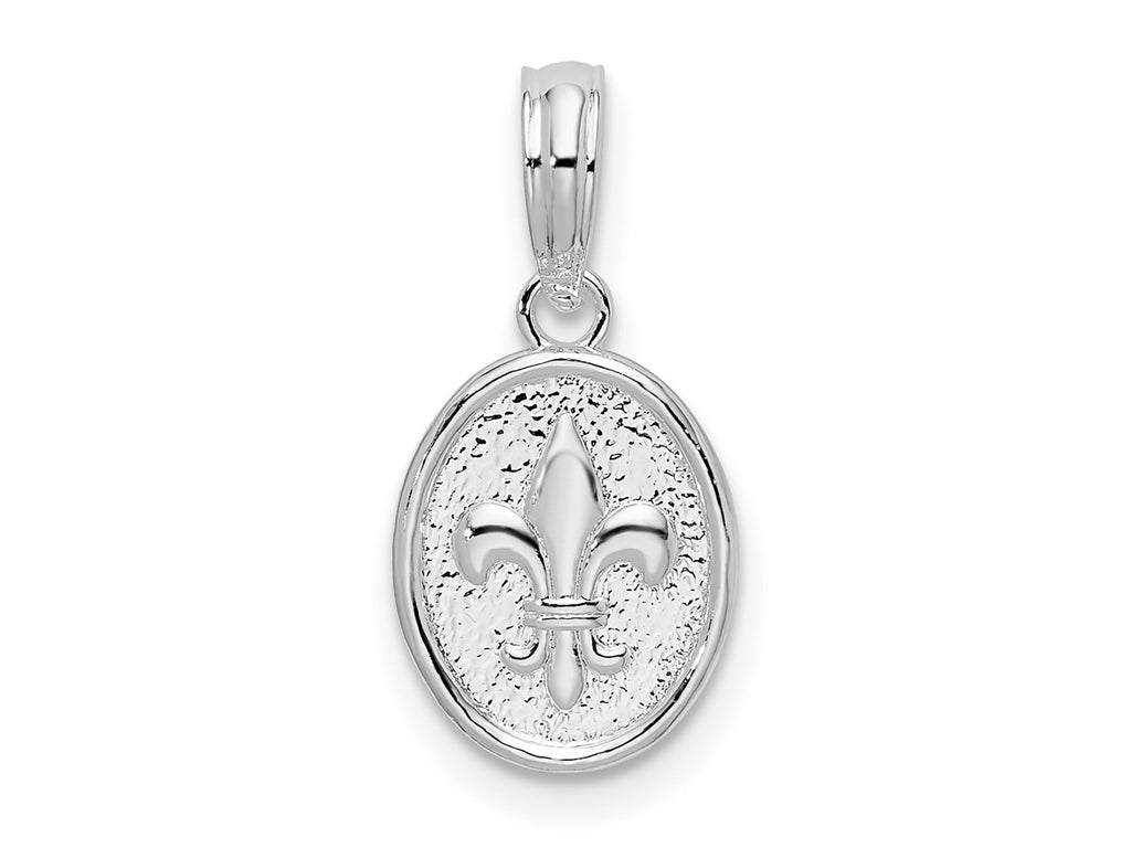 FJC Finejewelers 925 Sterling Silver Polished/Textured Fleur de Lis Small Oval Charm 8 mm