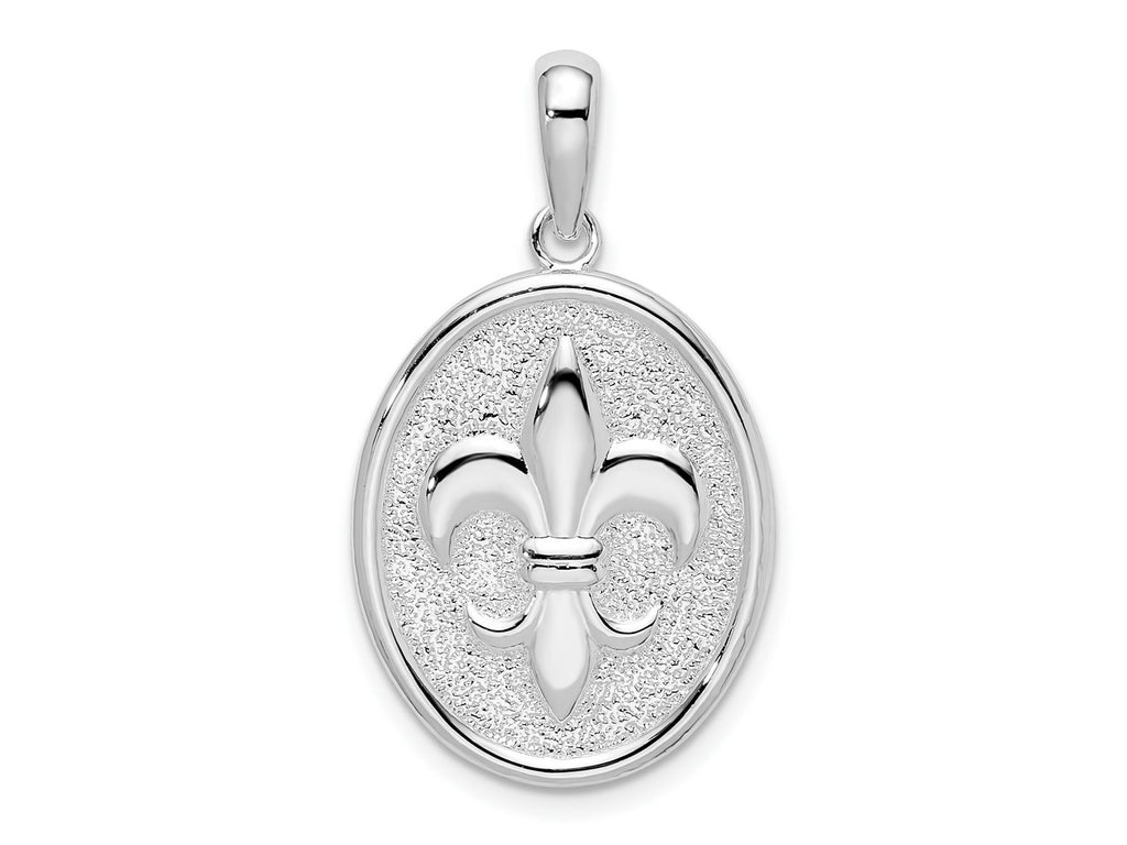 FJC Finejewelers 925 Sterling Silver d Polished/Textured Fleur de Lis Oval Charm 17 mm