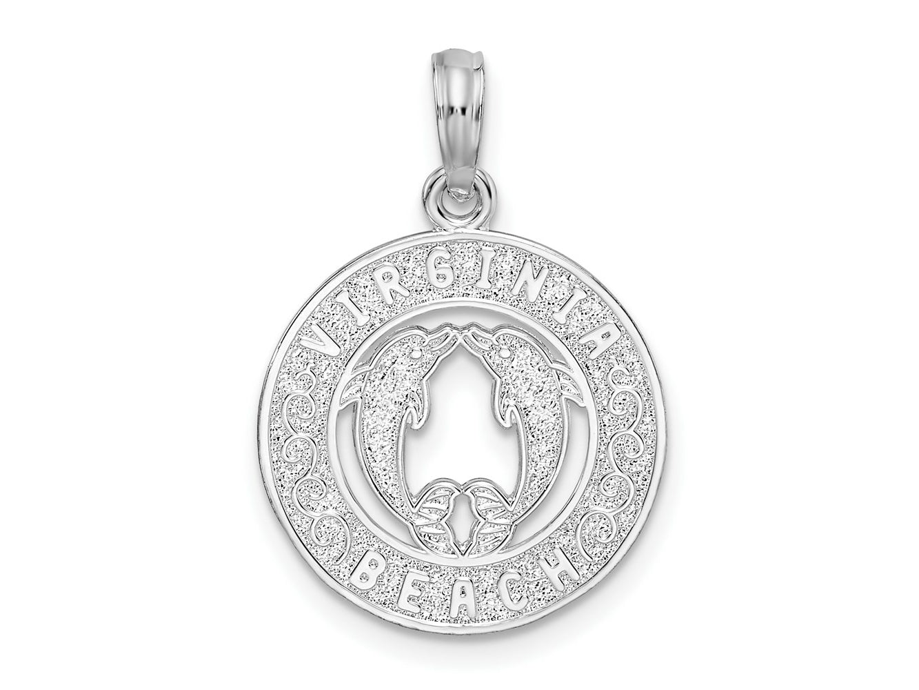 FJC Finejewelers 925 Sterling Silver Rhodium Plated Virginia Beach with Dolphins Circle Charm 23 x 16 mm
