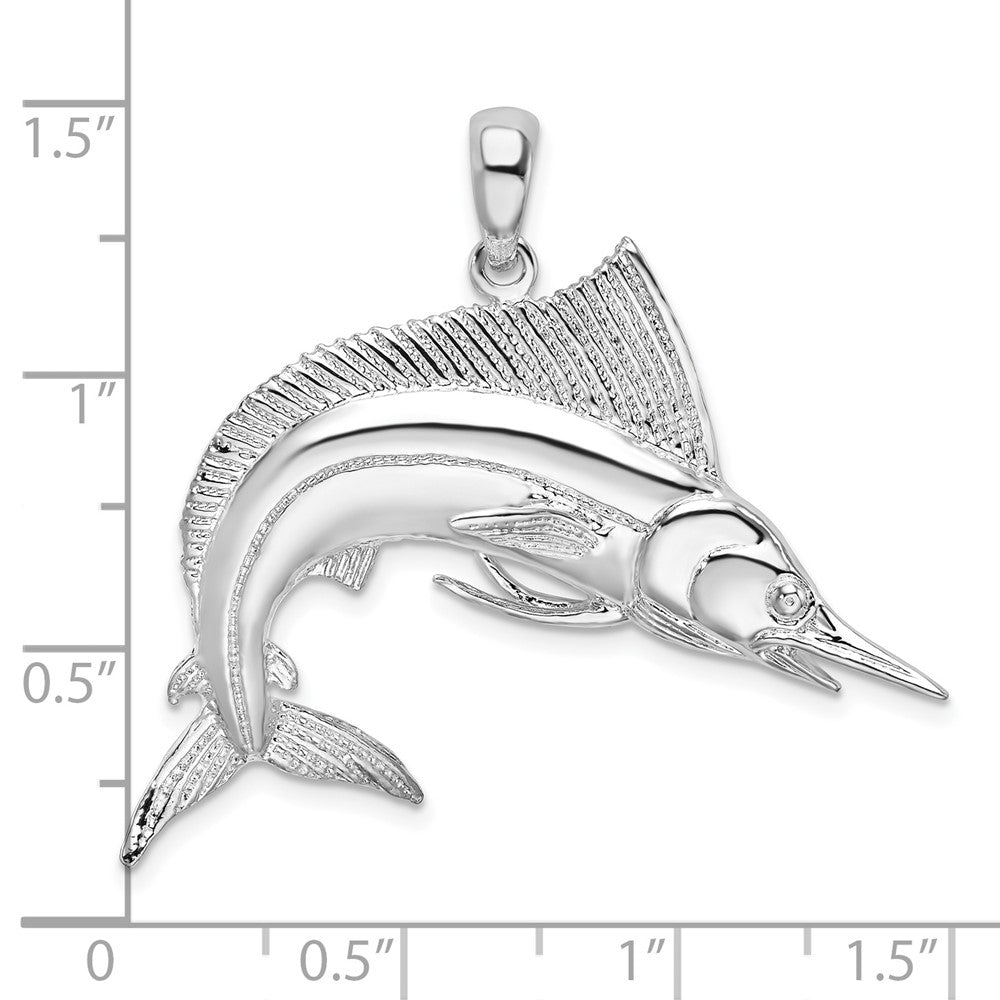 FJC Finejewelers 925 Sterling Silver Rhodium Plated Polished/Satin Striped Marlin Charm 35 x 39 mm