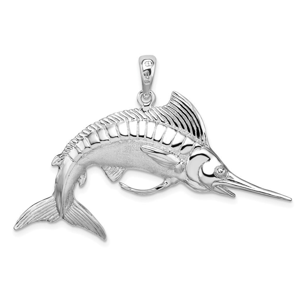 FJC Finejewelers 925 Sterling Silver Rhodium Plated Polished/Satin 3D White Marlin Charm 34 x 49 mm