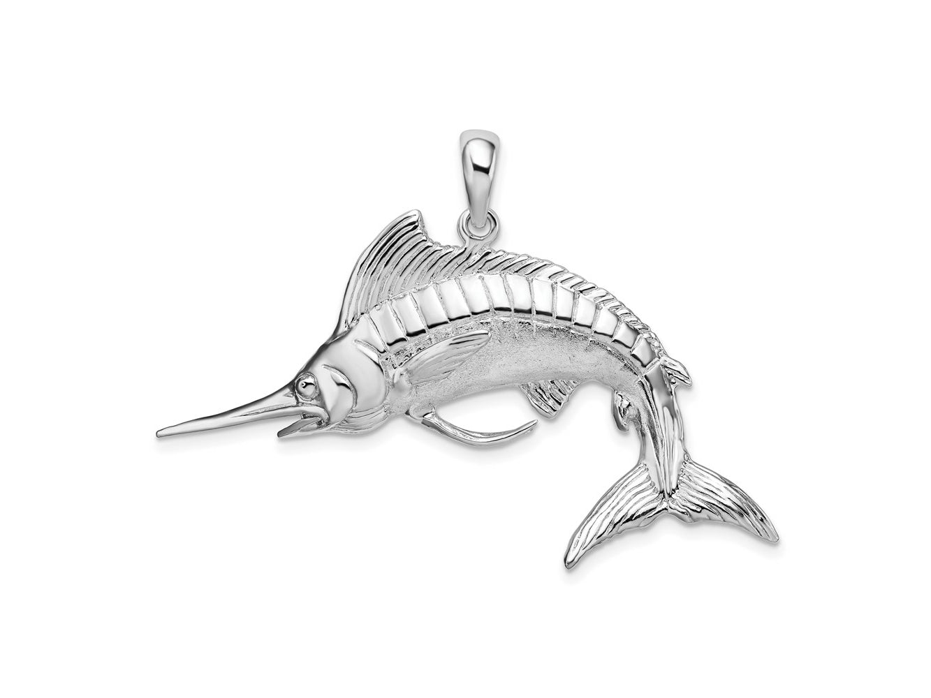 FJC Finejewelers 925 Sterling Silver Rhodium Plated Polished/Satin 3D White Marlin Charm 34 x 49 mm