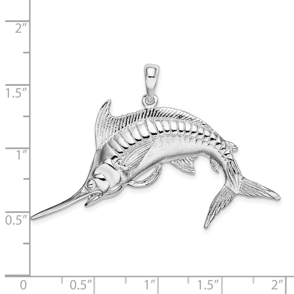 FJC Finejewelers 925 Sterling Silver Rhodium Plated Polished and Satin Blue Marlin Charm 33 x 49 mm