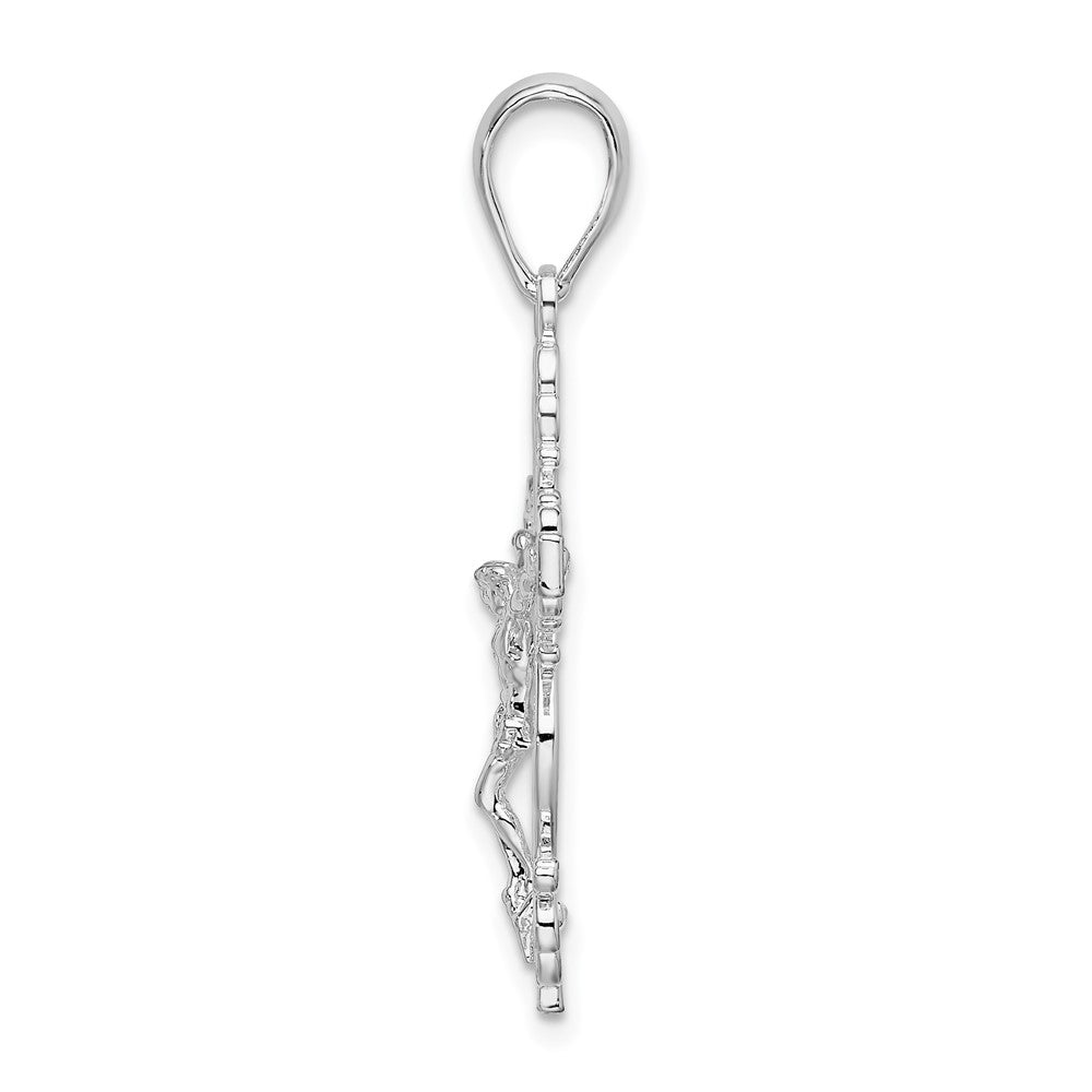 FJC Finejewelers 925 Sterling Silver Rhodium Plated Polished Lace Trim Crucifix Charm 15 mm