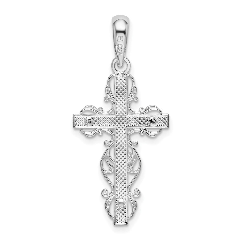 FJC Finejewelers 925 Sterling Silver Rhodium Plated Polished Lace Trim Crucifix Charm 15 mm
