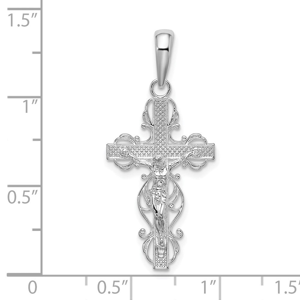 FJC Finejewelers 925 Sterling Silver Rhodium Plated Polished Lace Trim Crucifix Charm 15 mm