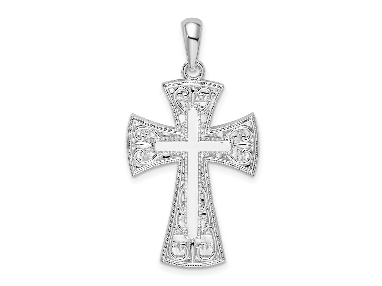 FJC Finejewelers 925 Sterling Silver Rhodium Plated Fancy Heart Design Cross Charm 19 mm