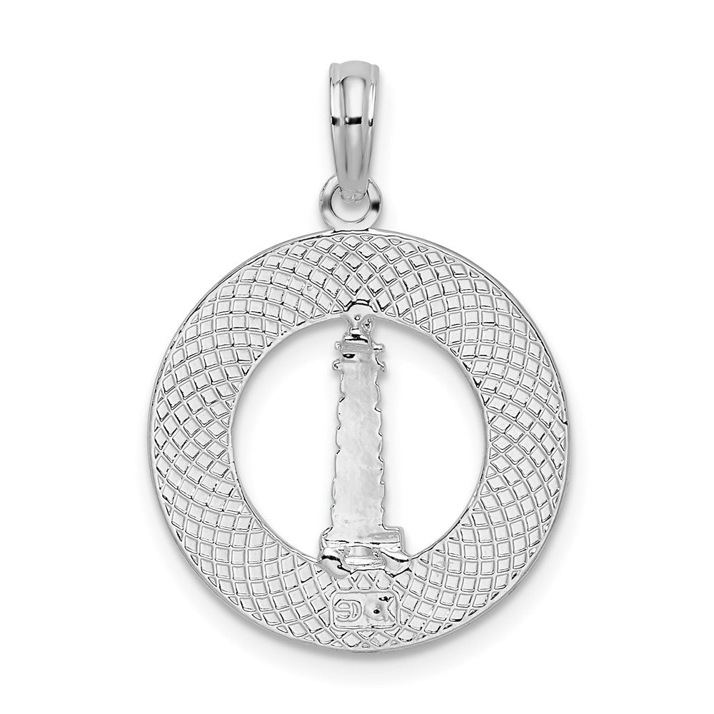 FJC Finejewelers 925 Sterling Silver Rhodium Plated Mystic, CT Circle with Lighthouse Charm 25 x 18 mm