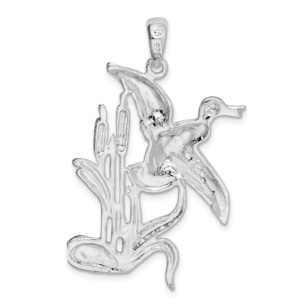 FJC Finejewelers 925 Sterling Silver Polished Duck Flying Over Cattails Charm 23 mm