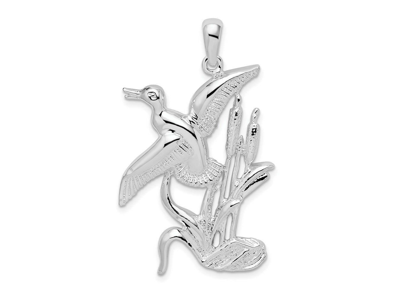 FJC Finejewelers 925 Sterling Silver Polished Duck Flying Over Cattails Charm 23 mm