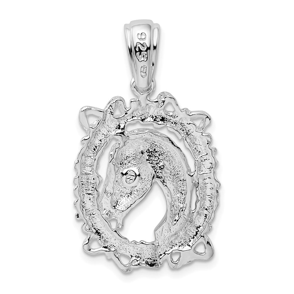 FJC Finejewelers 925 Sterling Silver Rhodium Plated Polished Horse Head in Wreath Charm 20 mm