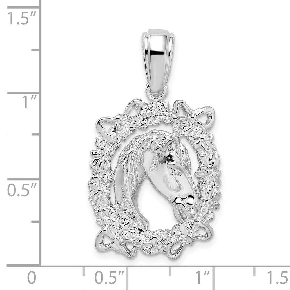 FJC Finejewelers 925 Sterling Silver Rhodium Plated Polished Horse Head in Wreath Charm 20 mm