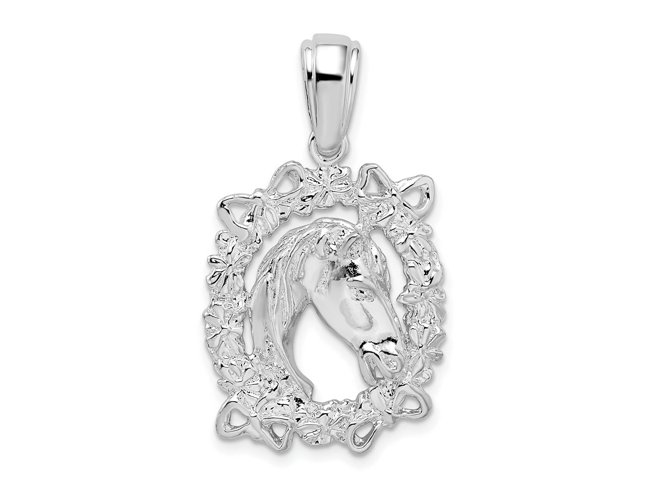 FJC Finejewelers 925 Sterling Silver Rhodium Plated Polished Horse Head in Wreath Charm 20 mm