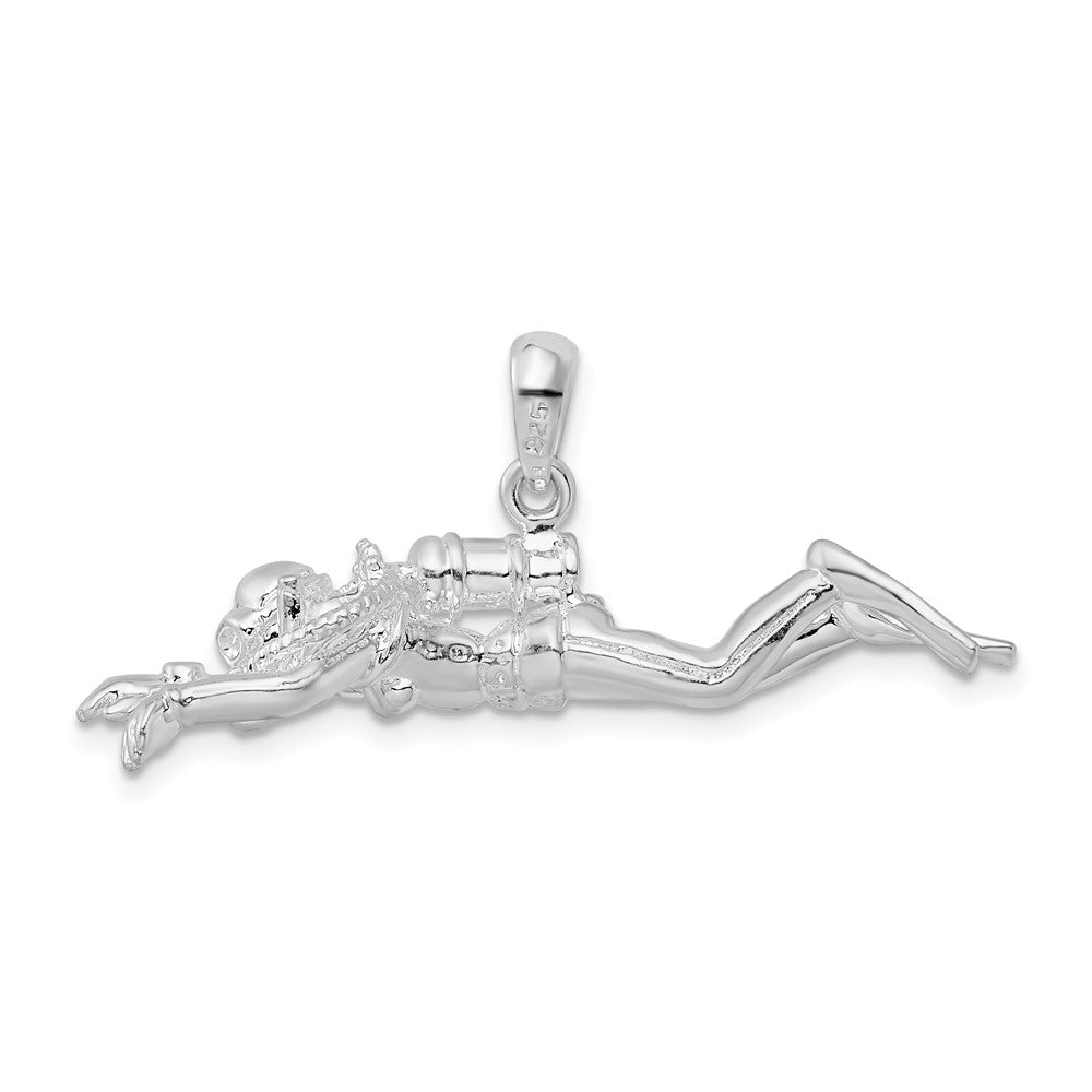 FJC Finejewelers 925 Sterling Silver Rhodium Plated Polished 3D Female Scuba Diver Charm 23 x 36 mm