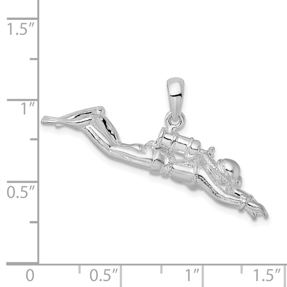 FJC Finejewelers 925 Sterling Silver Rhodium Plated Polished 3D Female Scuba Diver Charm 23 x 36 mm