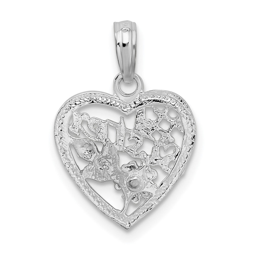 FJC Finejewelers 925 Sterling Silver Rhodium Plated Polished #1 Sister with Flower Heart Charm