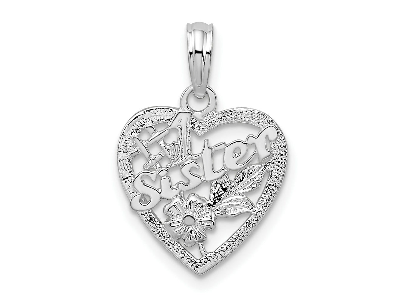 FJC Finejewelers 925 Sterling Silver Rhodium Plated Polished #1 Sister with Flower Heart Charm