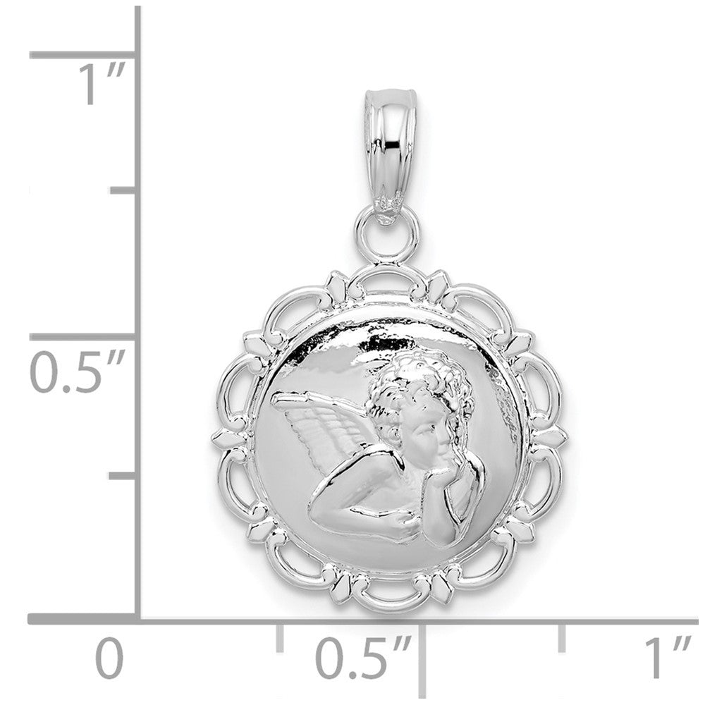 FJC Finejewelers 925 Sterling Silver Rhodium Plated Polished Scalloped Edge Angel Charm 20 x 15 mm