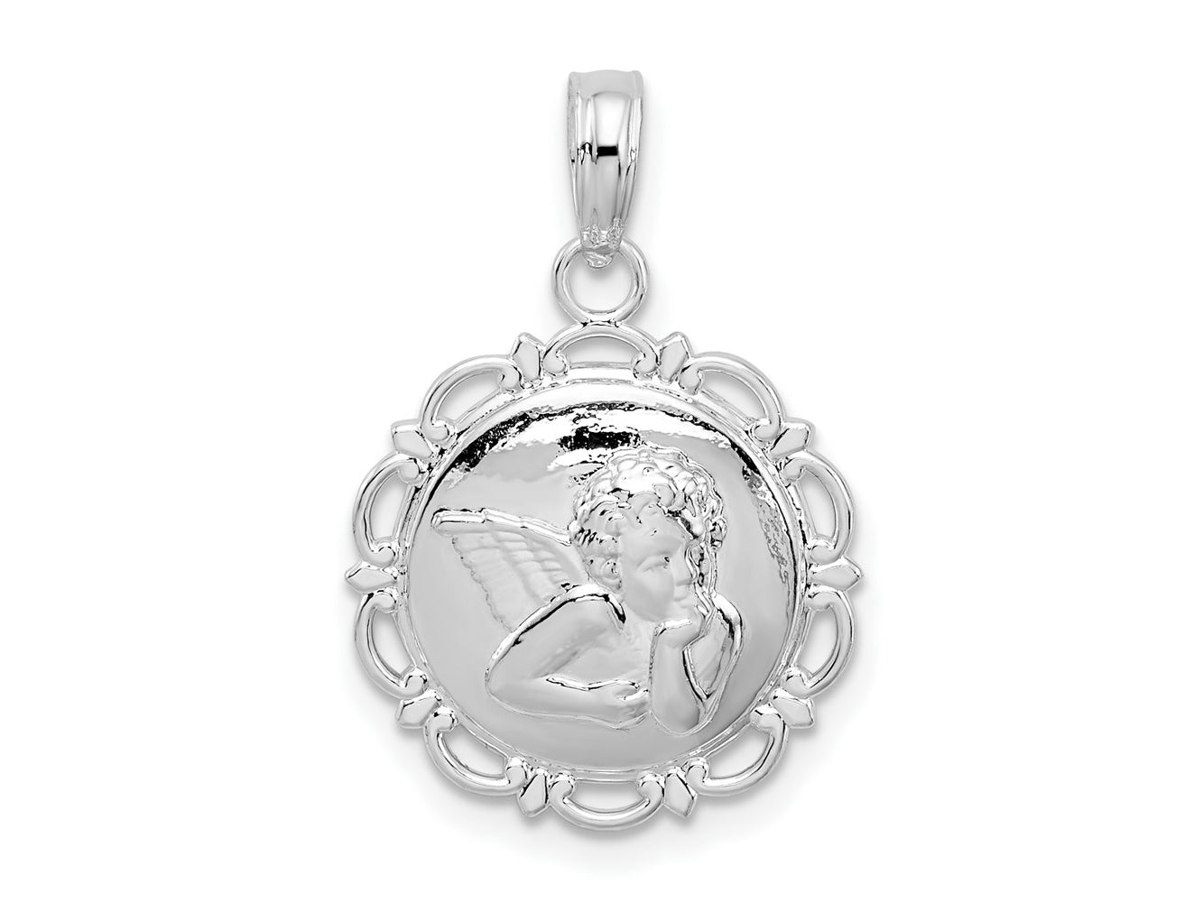 FJC Finejewelers 925 Sterling Silver Rhodium Plated Polished Scalloped Edge Angel Charm 20 x 15 mm