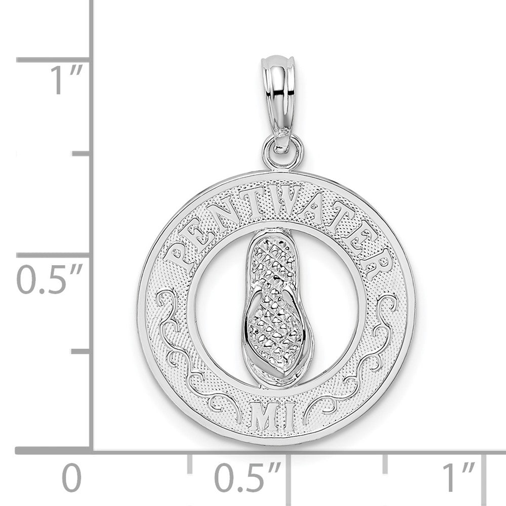 FJC Finejewelers 925 Sterling Silver Rhodium Plated Pentwater, MI Circle with Flip Flop Charm 25 x 18 mm