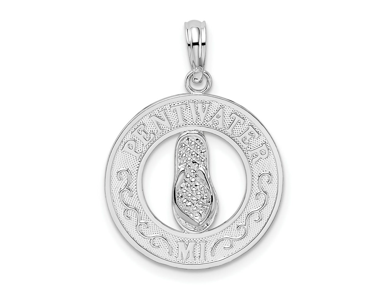 FJC Finejewelers 925 Sterling Silver Rhodium Plated Pentwater, MI Circle with Flip Flop Charm 25 x 18 mm