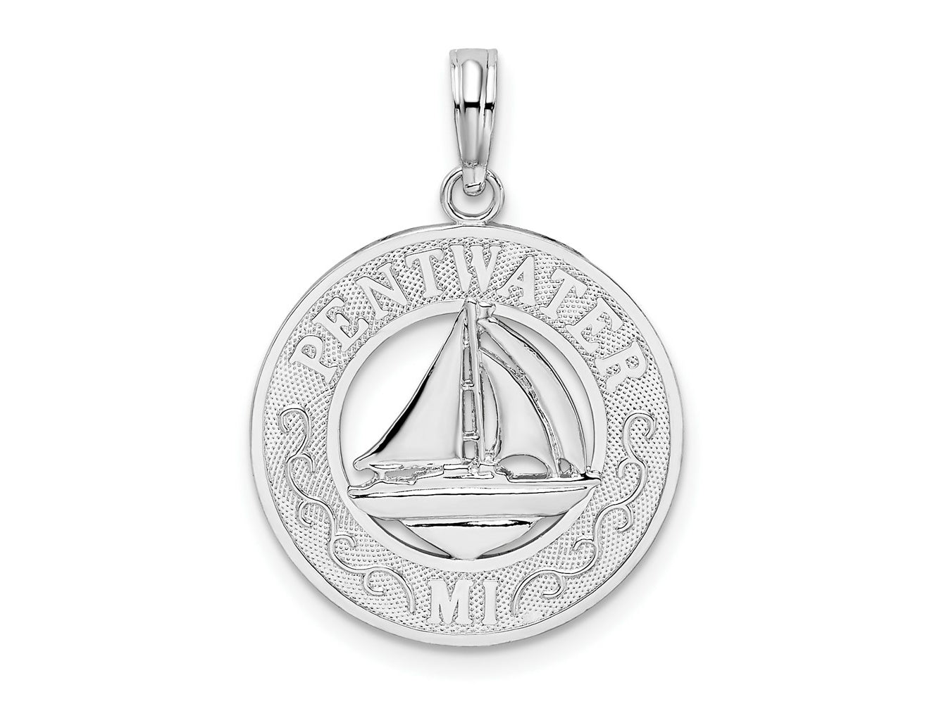 FJC Finejewelers 925 Sterling Silver Rhodium Plated Pentwater, MI Circle with Sailboat Charm 25 x 18 mm