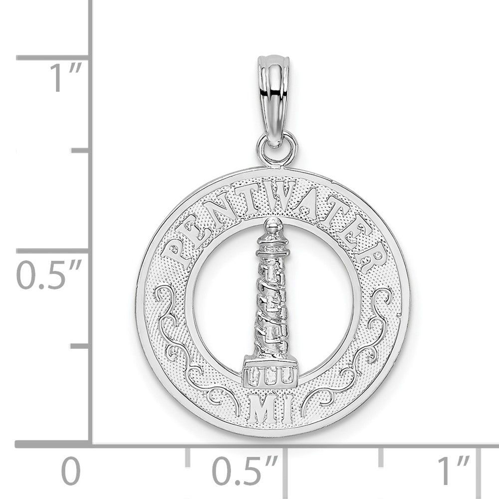 FJC Finejewelers 925 Sterling Silver Rhodium Plated Pentwater, MI Circle with Lighthouse Charm 25 x 17 mm