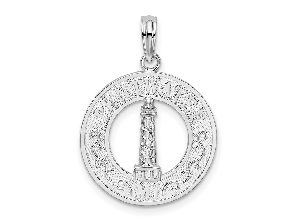 FJC Finejewelers 925 Sterling Silver Rhodium Plated Pentwater, MI Circle with Lighthouse Charm 25 x 17 mm