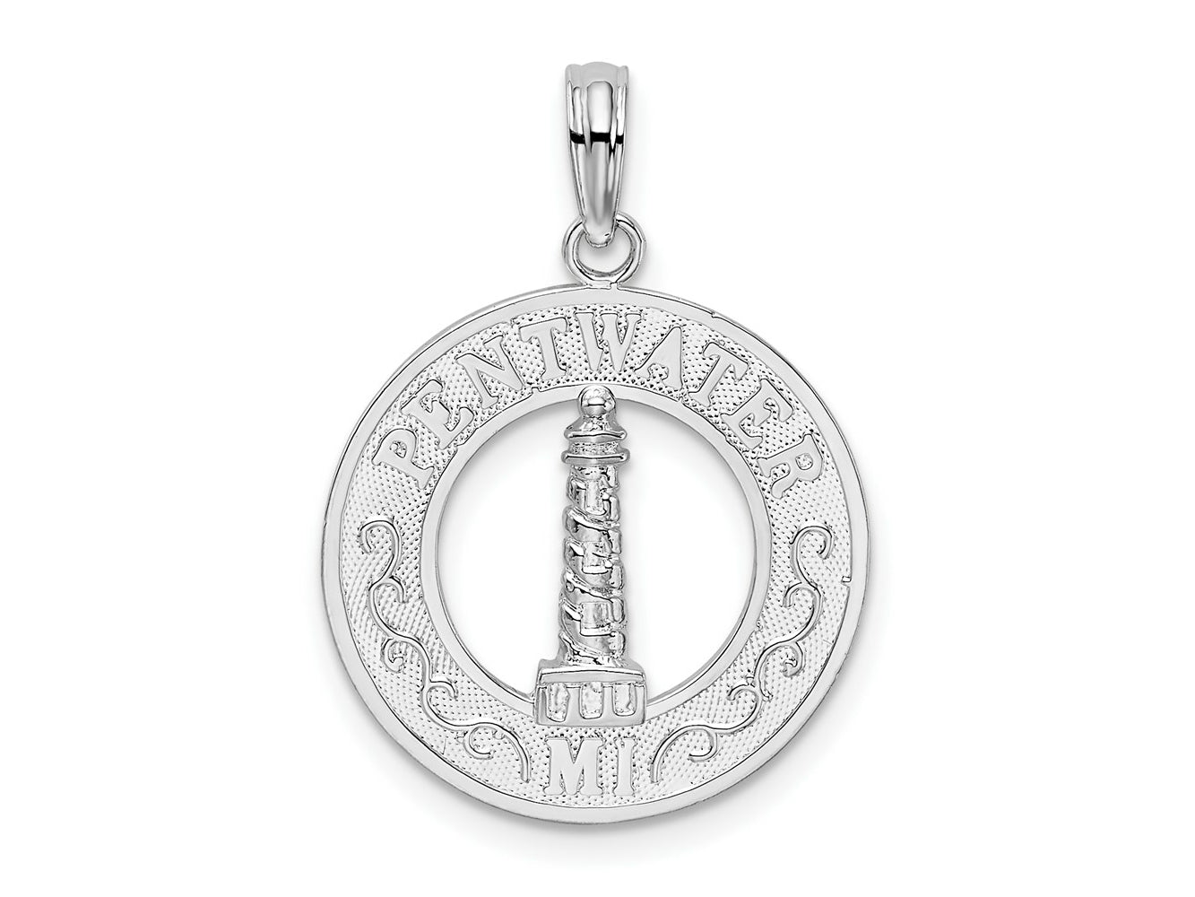 FJC Finejewelers 925 Sterling Silver Rhodium Plated Pentwater, MI Circle with Lighthouse Charm 25 x 17 mm