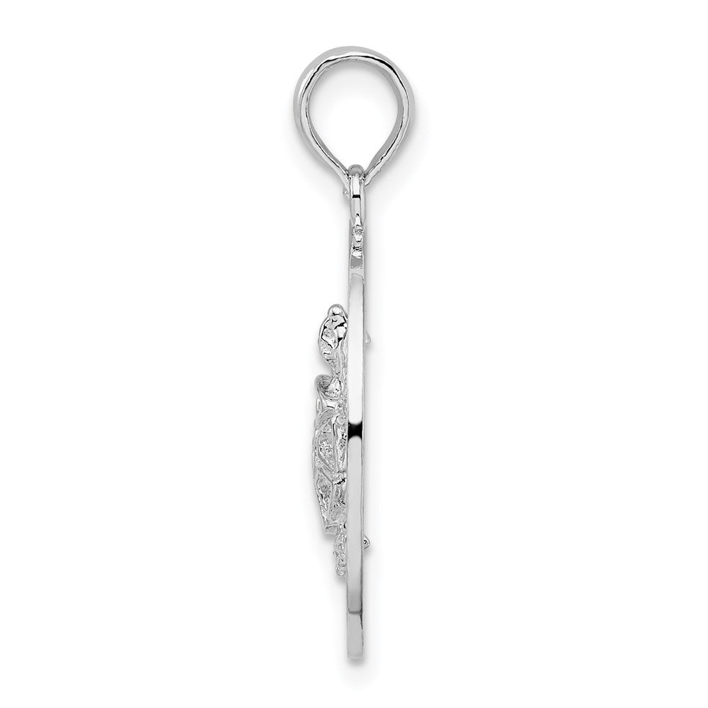 FJC Finejewelers 925 Sterling Silver Rhodium Plated Pentwater, MI Circle with Turtle Charm 25 x 18 mm