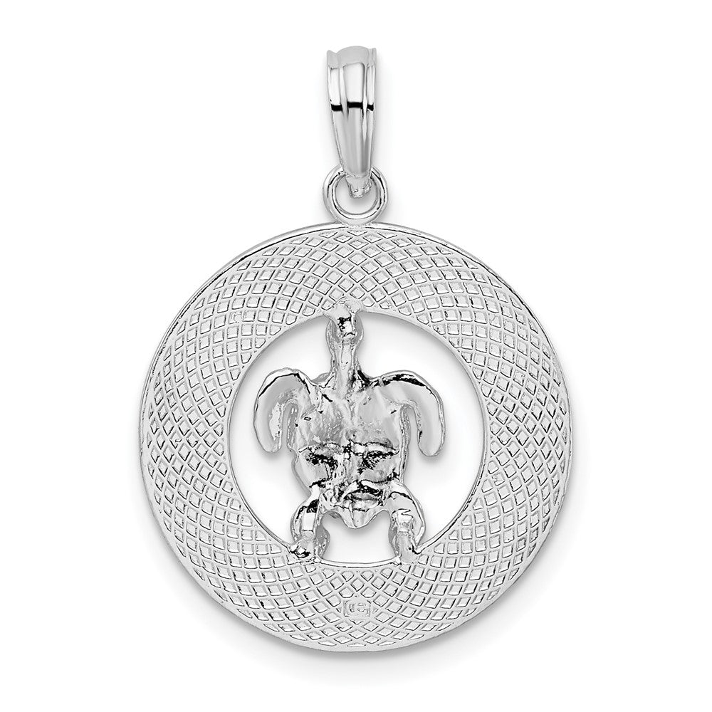 FJC Finejewelers 925 Sterling Silver Rhodium Plated Pentwater, MI Circle with Turtle Charm 25 x 18 mm
