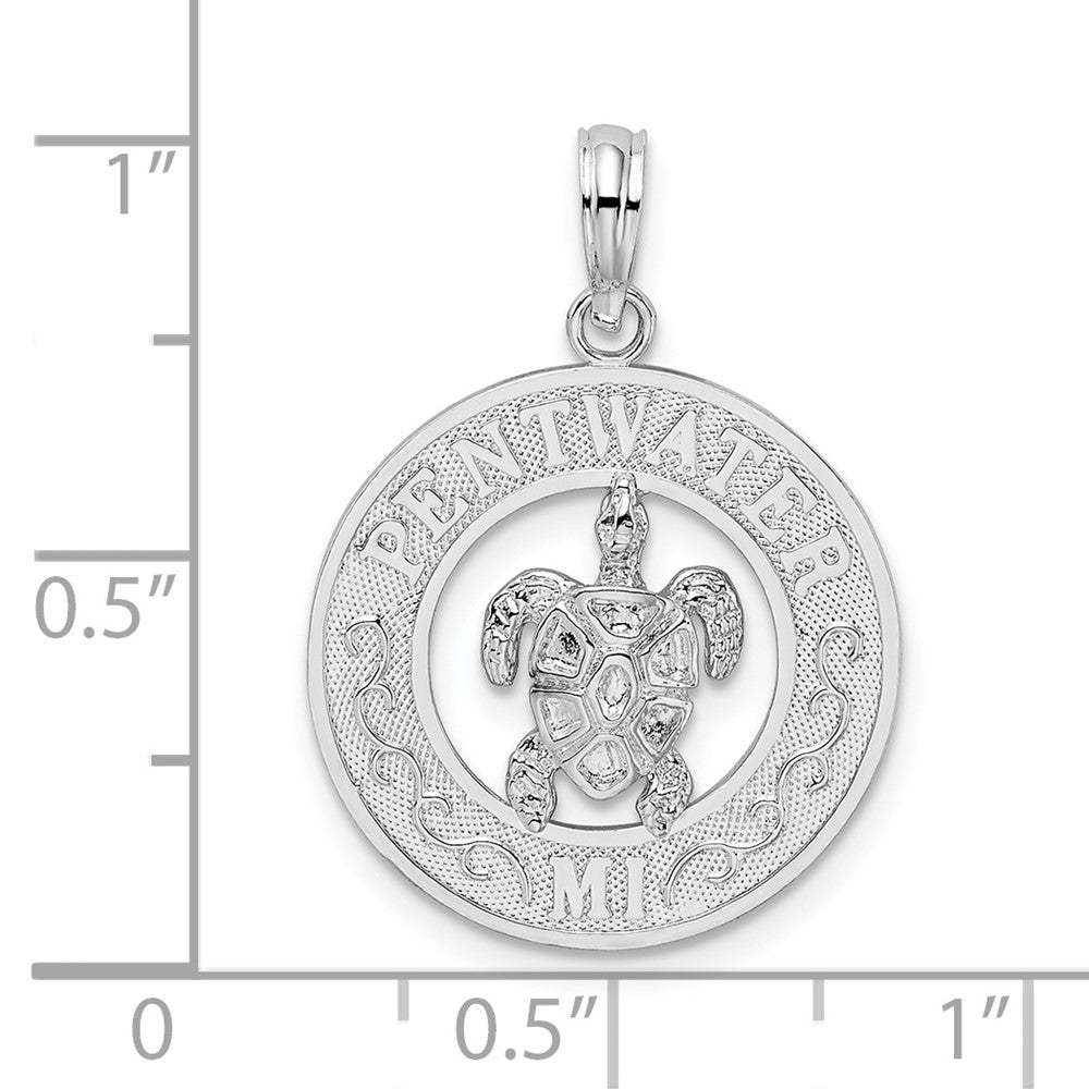 FJC Finejewelers 925 Sterling Silver Rhodium Plated Pentwater, MI Circle with Turtle Charm 25 x 18 mm