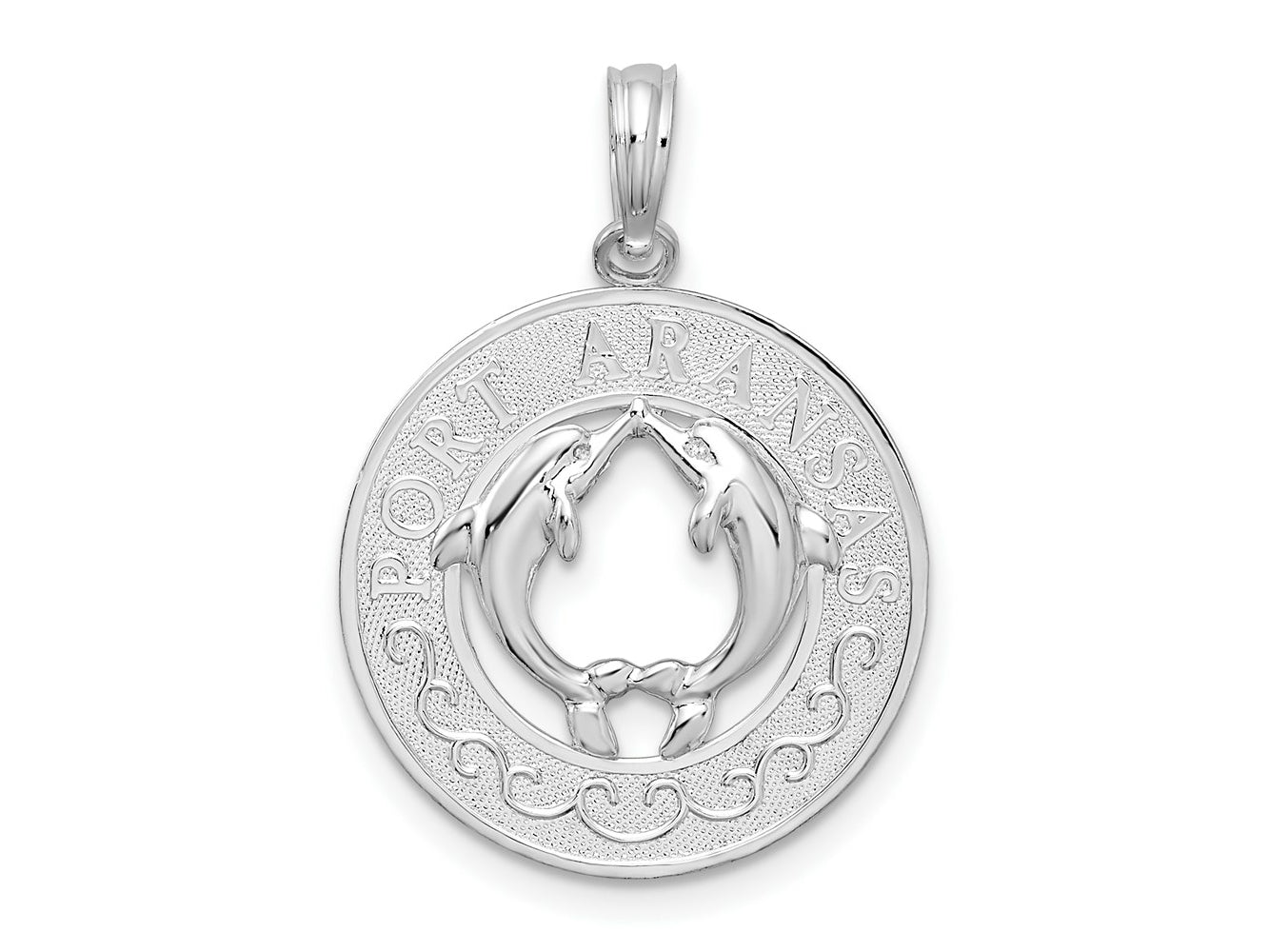 FJC Finejewelers 925 Sterling Silver Rhodium Plated Port Aransas Circle with Dolphins Charm 25 x 18 mm