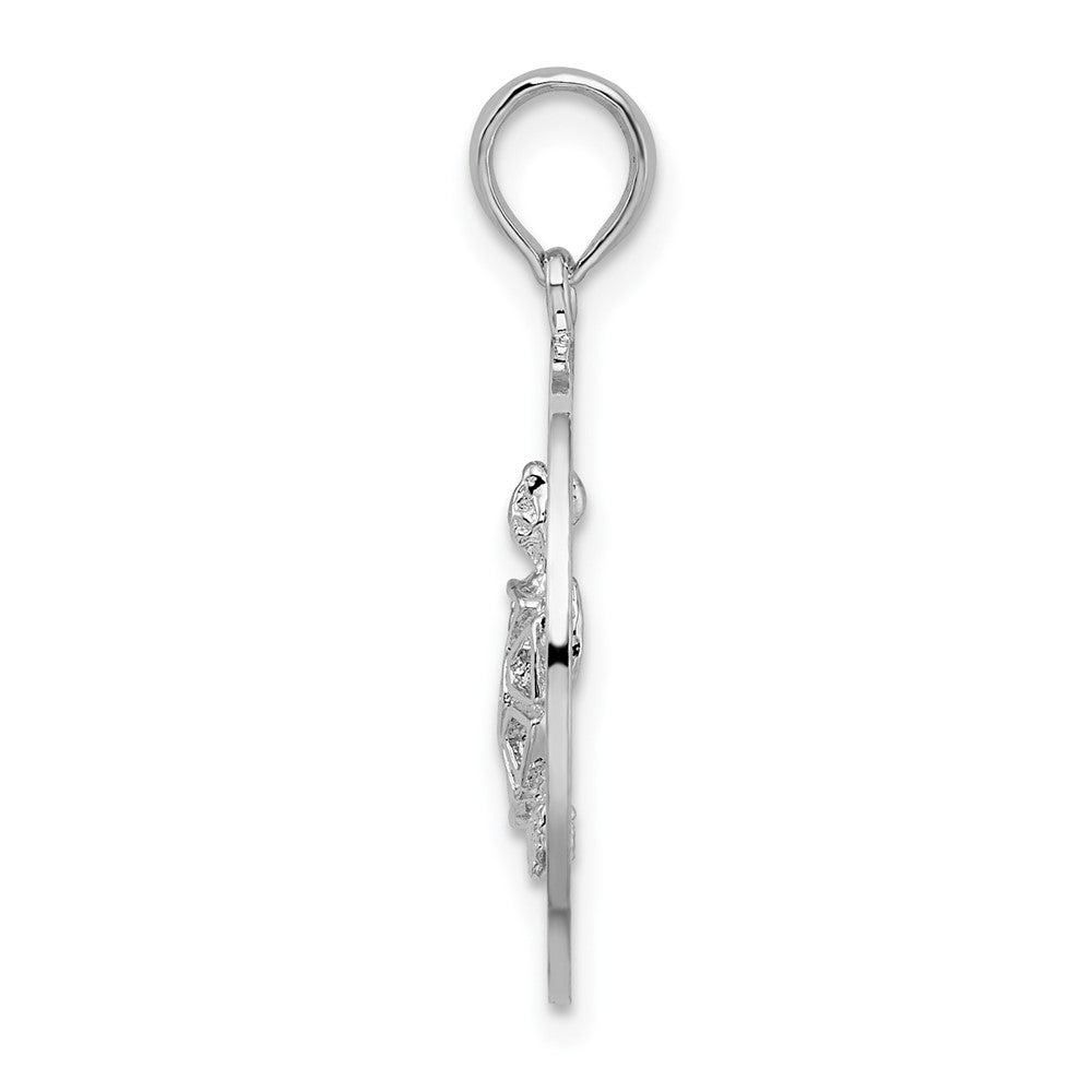 FJC Finejewelers 925 Sterling Silver Rhodium Plated Port Aransas Circle with Turtle Charm 26 x 18 mm