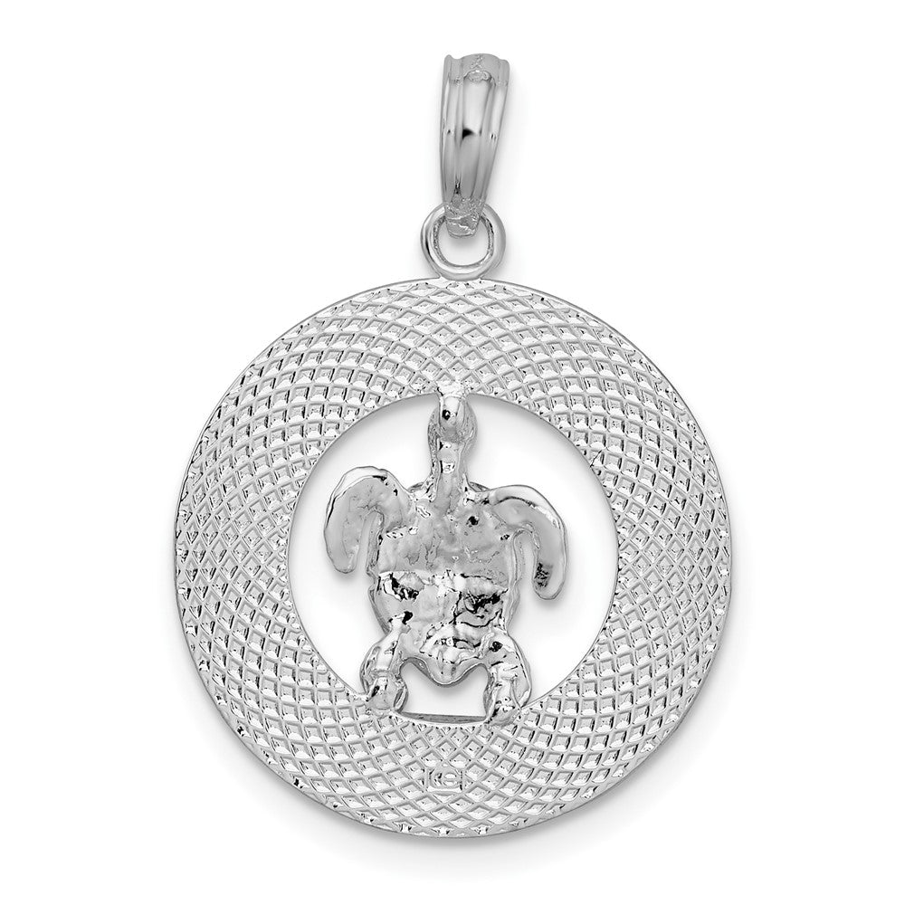 FJC Finejewelers 925 Sterling Silver Rhodium Plated Port Aransas Circle with Turtle Charm 26 x 18 mm