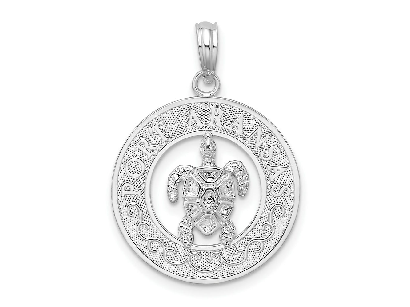 FJC Finejewelers 925 Sterling Silver Rhodium Plated Port Aransas Circle with Turtle Charm 26 x 18 mm