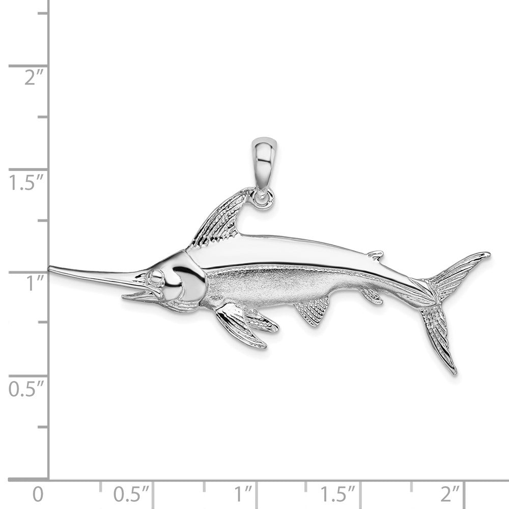 FJC Finejewelers 925 Sterling Silver Rhodium Plated Polished and Satin Swordfish Charm 29 x 54 mm