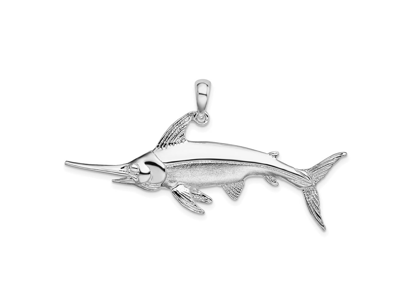 FJC Finejewelers 925 Sterling Silver Rhodium Plated Polished and Satin Swordfish Charm 29 x 54 mm