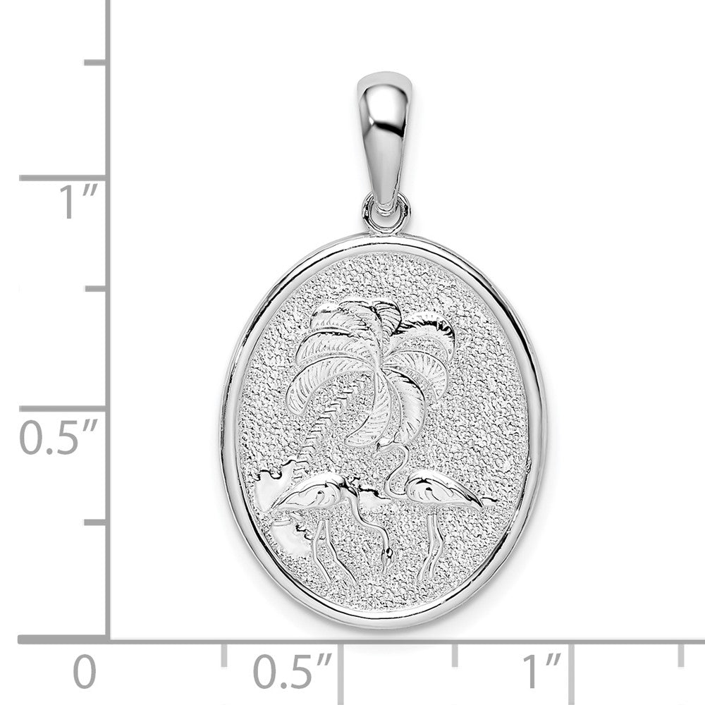 FJC Finejewelers 925 Sterling Silver d Textured Flamingos with Palm Tree Oval Charm 30 x 17 mm