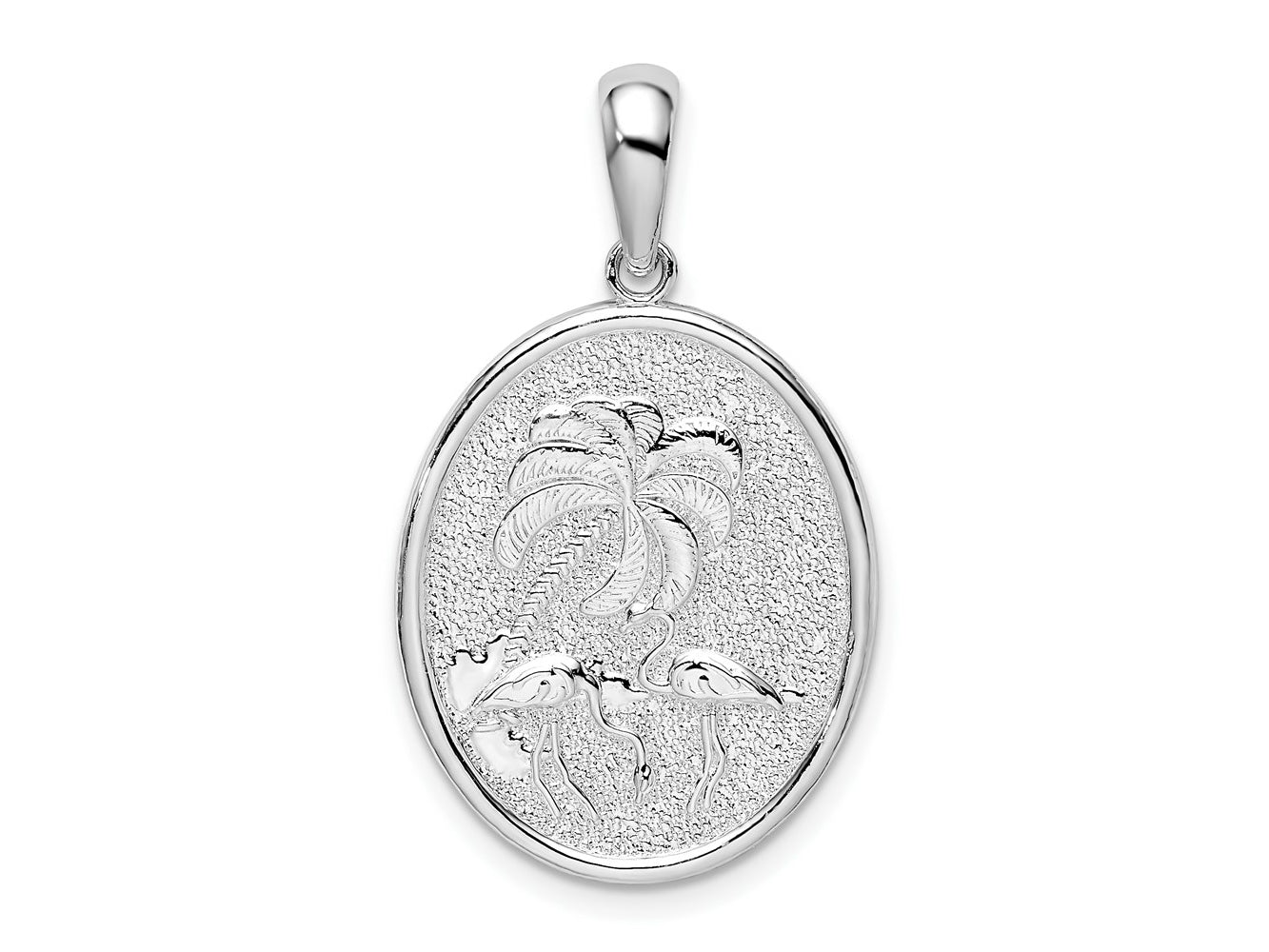 FJC Finejewelers 925 Sterling Silver d Textured Flamingos with Palm Tree Oval Charm 30 x 17 mm