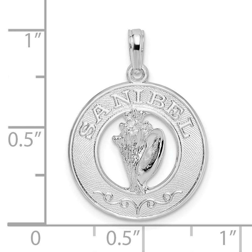 FJC Finejewelers 925 Sterling Silver Rhodium Plated Polished Sanibel Circle with Shell Charm 25 x 18 mm