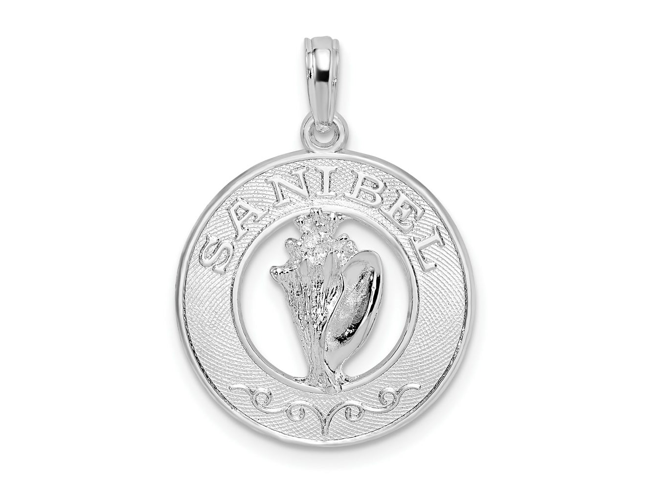 FJC Finejewelers 925 Sterling Silver Rhodium Plated Polished Sanibel Circle with Shell Charm 25 x 18 mm